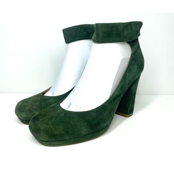Jeffrey Campbell Aurora Green Suede Pumps Ankle Strap Block Heel Women 9.5 Rare - Picture 3 of 13